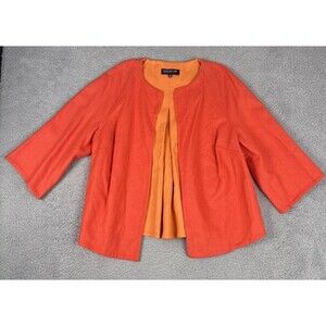 Jones New York 2 Tone Orange Wool Blend Swing 3/4 Sleeve Open Jacket Size OX 12W
